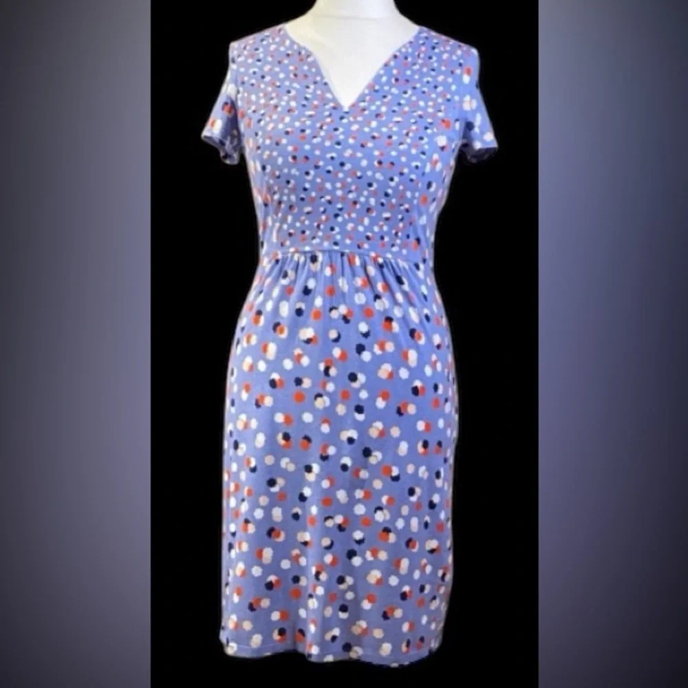 BODEN โค๏ธ Emory Knit Jersey Dress in Fallen Blossom Blue Print Size 12 Cotton,EUC - Picture 5 of 8